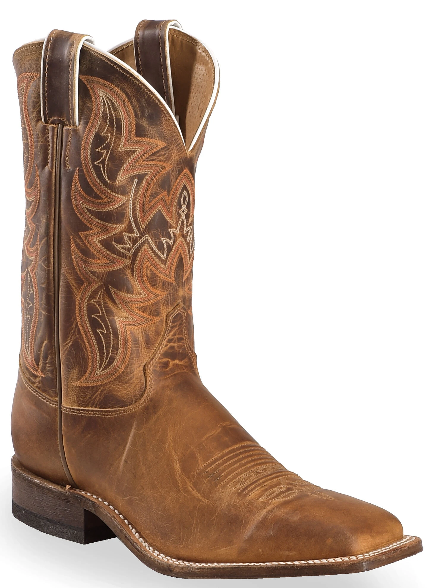 Justin Men's Bent Rail Distressed Cognac Western Boots - Broad Square Toe 4 Justin Men's Bent Rail Distressed Cognac Western Boots - Broad Square Toe - Image 2