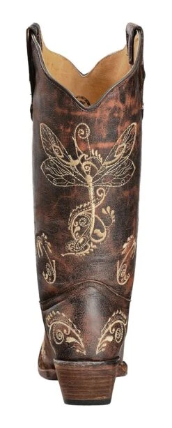 Circle G Women's Distressed Bone Dragonfly Embroidered Boots - Snip Toe