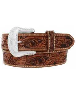 Tony Lama Men's Floral Tooled Leather Belt - Reg & Big -Fashion Shoes Store 120153 7049 P1