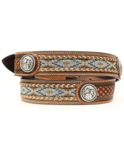 Ariat Men's Fabric Inlay Concho & Basketweave Leather Belt -Fashion Shoes Store 120K64 19 D2