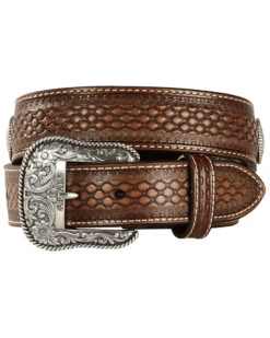 Ariat Men's Fabric Inlay Concho & Basketweave Leather Belt -Fashion Shoes Store 120K64 19 P1