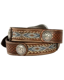 Ariat Men's Fabric Inlay Concho & Basketweave Leather Belt
