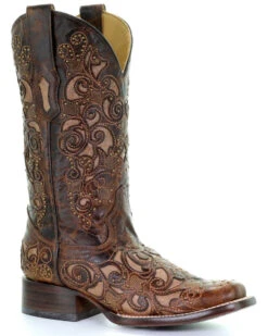 Corral Women's Brown Inlay And Stud Accents Boots - Square Toe