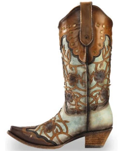 Corral Women's Flowers Overlay & Studs Western Boots - Snip Toe -Fashion Shoes Store 2000214119 200 LT