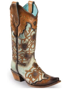Corral Women's Flowers Overlay & Studs Western Boots - Snip Toe -Fashion Shoes Store 2000214119 200 P1