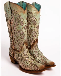Corral Women's Mint Glitter Inlay Western Boots - Snip Toe -Fashion Shoes Store 2000239665 300 FT