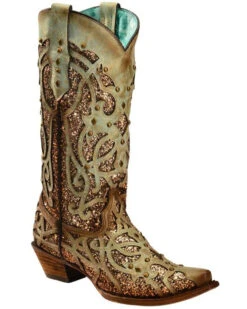 Corral Women's Mint Glitter Inlay Western Boots - Snip Toe -Fashion Shoes Store 2000239665 300 P1