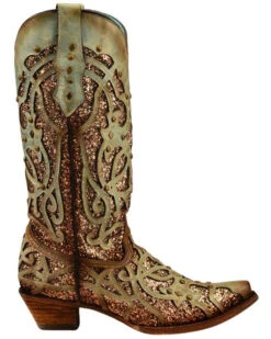 Corral Women's Mint Glitter Inlay Western Boots - Snip Toe -Fashion Shoes Store 2000239665 300 RT