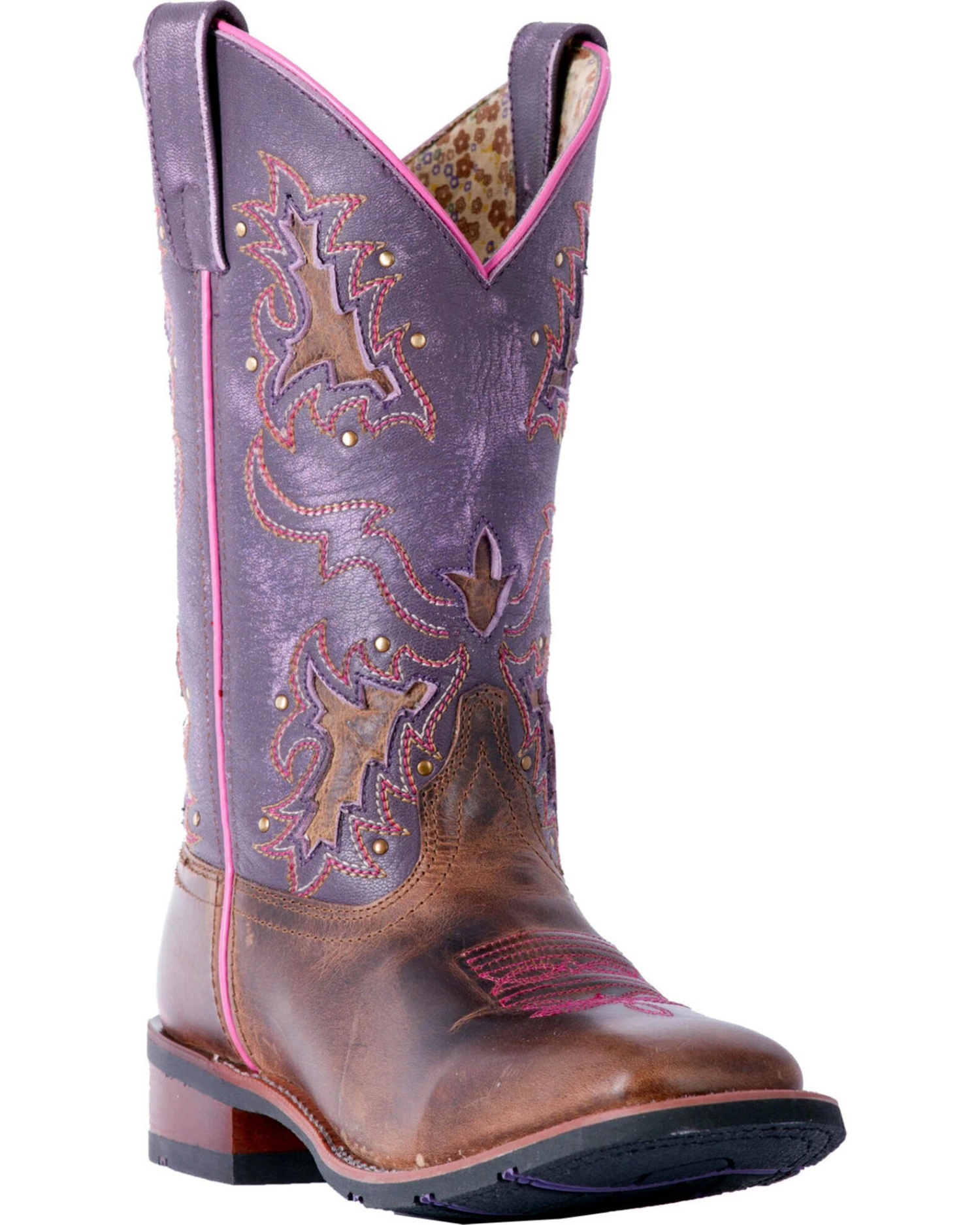 Laredo Women's Lola Purple Tan Inlay Western Performance Boots - Square Toe 7 Laredo Women's Lola Purple Tan Inlay Western Performance Boots - Square Toe - Image 5