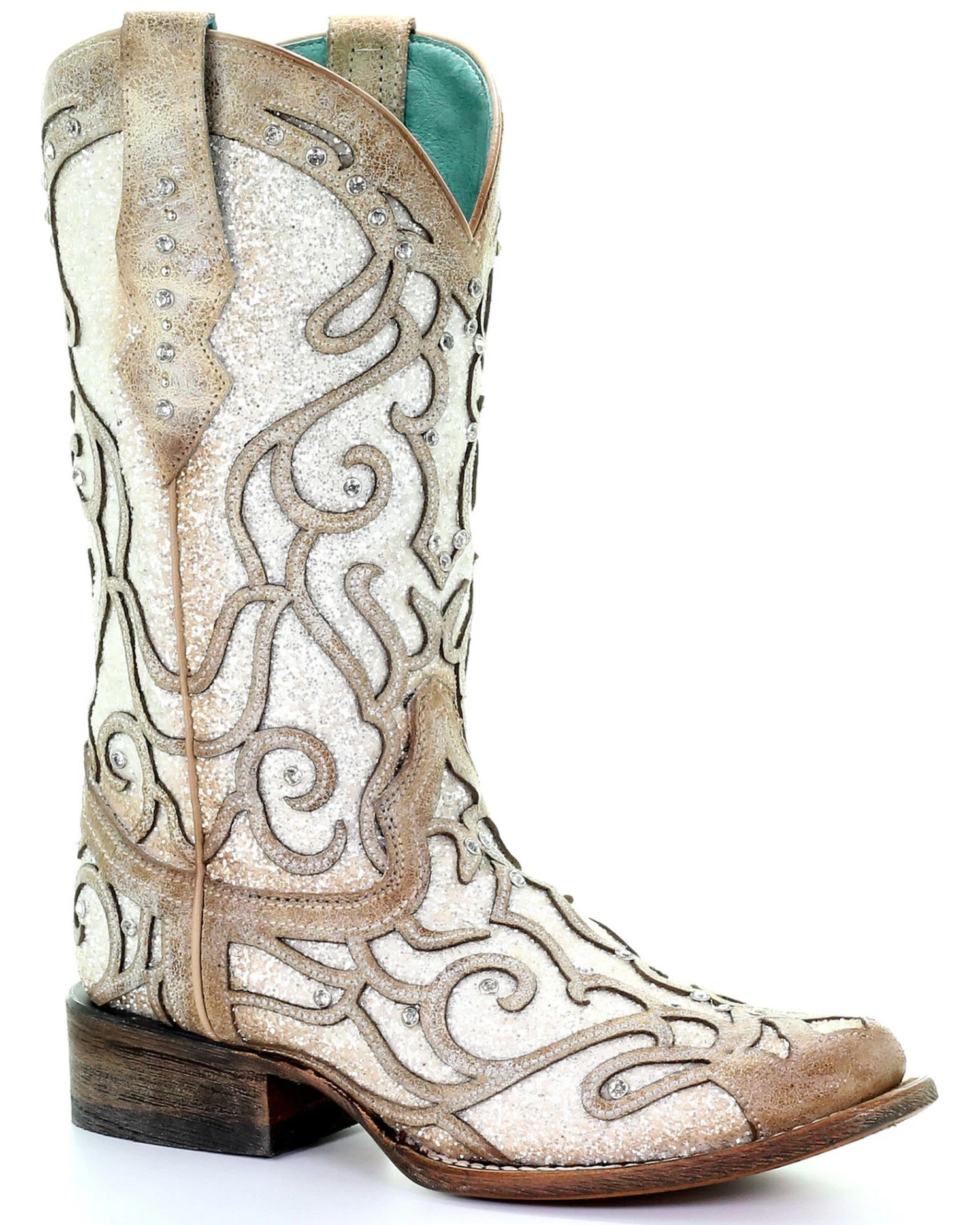 Corral Women's White Glitter Inlay Western Boots - Square Toe 4 Corral Women's White Glitter Inlay Western Boots - Square Toe - Image 2