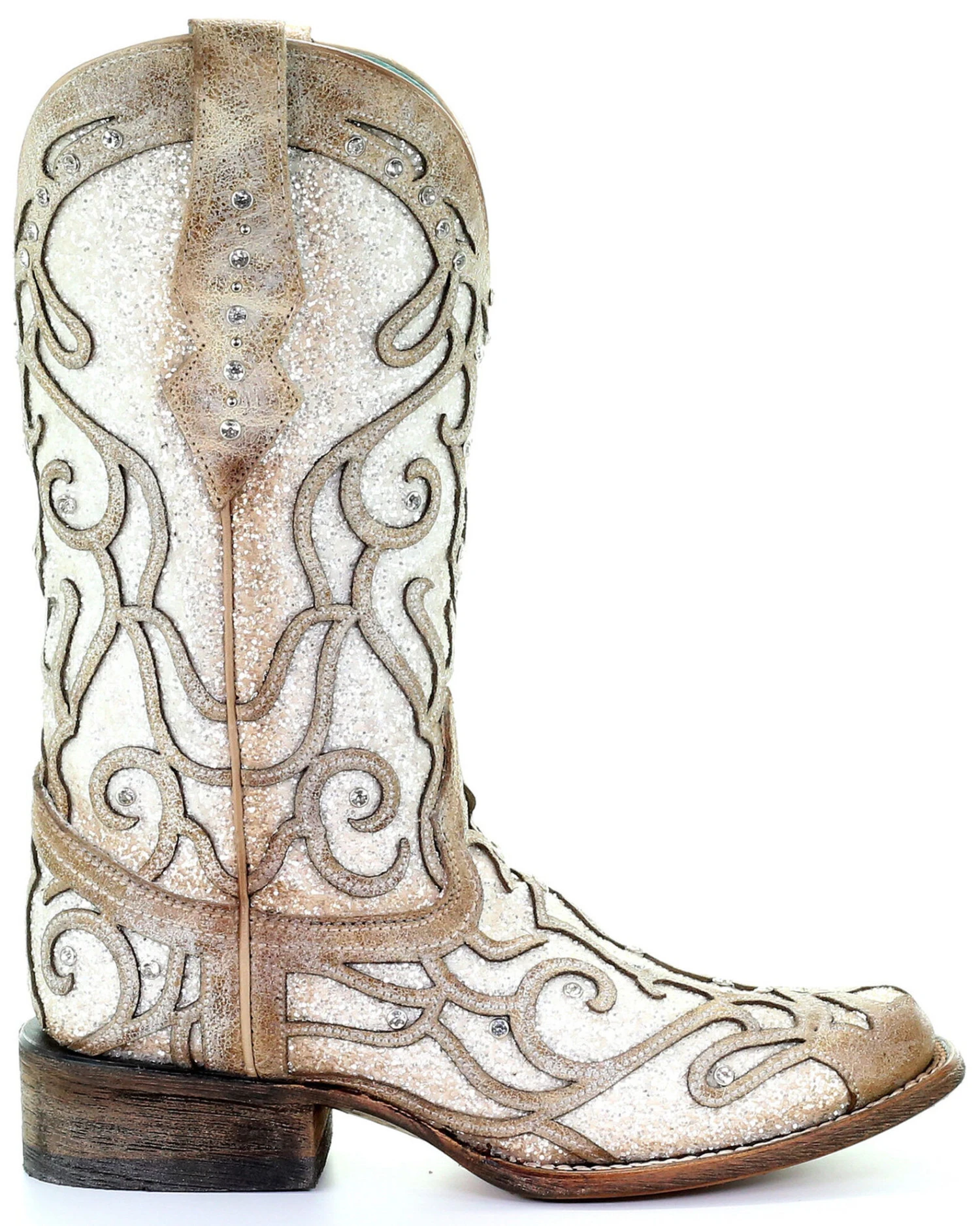 Corral Women's White Glitter Inlay Western Boots - Square Toe 6 Corral Women's White Glitter Inlay Western Boots - Square Toe - Image 4