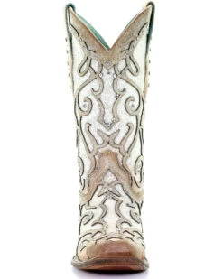 Corral Women's White Glitter Inlay Western Boots - Square Toe