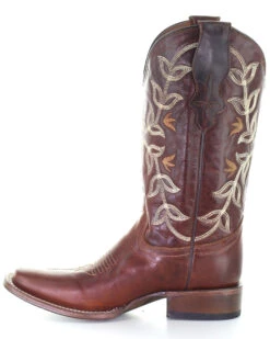 Circle G Women's Cognac Embroidery Western Boots - Square Toe
