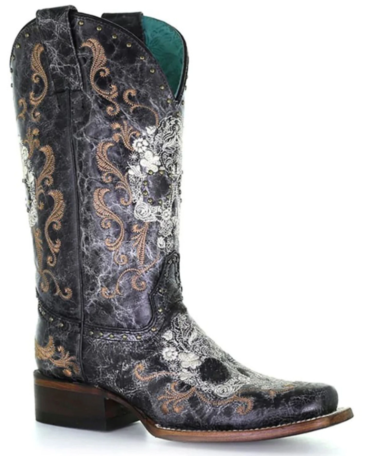 Corral Women's Floral Skull Embroidery & Studs Western Boots - Square Toe 5 Corral Women's Floral Skull Embroidery & Studs Western Boots - Square Toe - Image 3