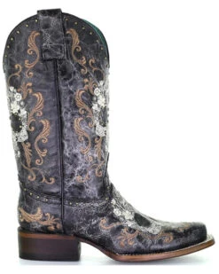 Corral Women's Floral Skull Embroidery & Studs Western Boots - Square Toe