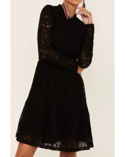 Molly Bracken Women's Black Lace Mock-Neck Lined Dress -Fashion Shoes Store 2000350180 001 P3