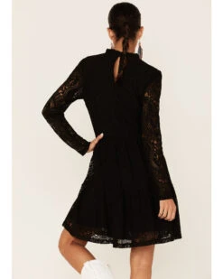 Molly Bracken Women's Black Lace Mock-Neck Lined Dress -Fashion Shoes Store 2000350180 001 P4