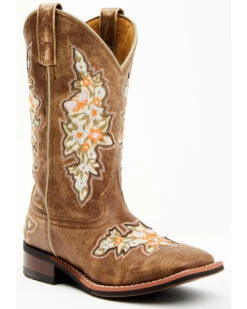 Laredo Women's Flower Inlay Western Performance Boots - Broad Square Toe -Fashion Shoes Store 2000355814 280 P1