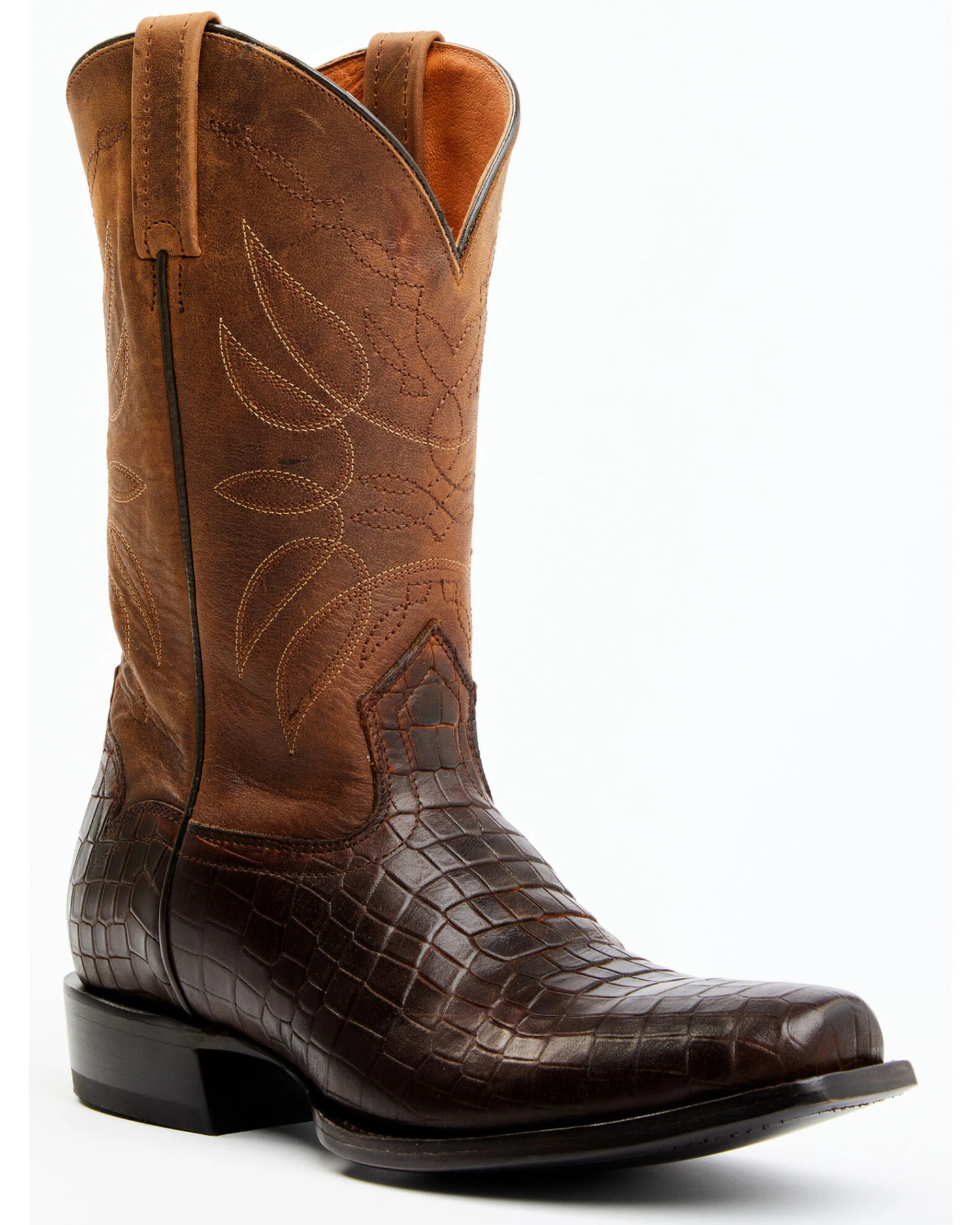 Moonshine Spirit Men's Madison Brown Printed Leather Western Boots - Square Toe 2 Moonshine Spirit Men's Madison Brown Printed Leather Western Boots - Square Toe