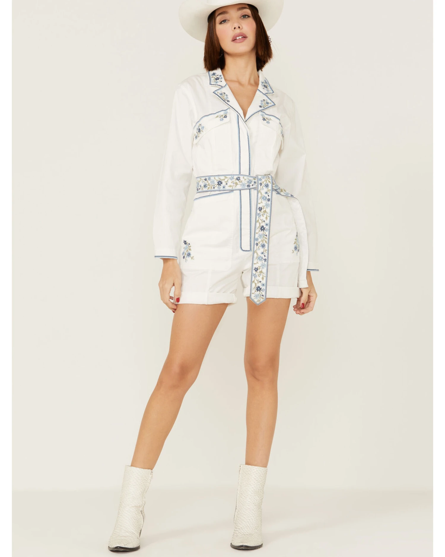 Driftwood Women's Embroidered Floral Shortall Romper 5 Driftwood Women's Embroidered Floral Shortall Romper - Image 3