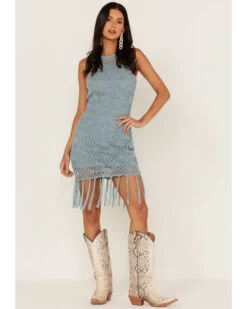 Shyanne Women's Yarn Crochet Fringe Trim Midi Dress