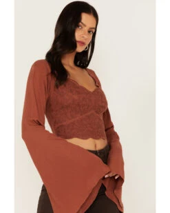 Shyanne Women's Embroidered Mesh Dot Poet Sleeve Crop Top -Fashion Shoes Store 2000380617 200 P2