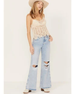 Wrangler Women's Light Wash Destructed Loose Flare Jeans -Fashion Shoes Store 2000383490 400 P1